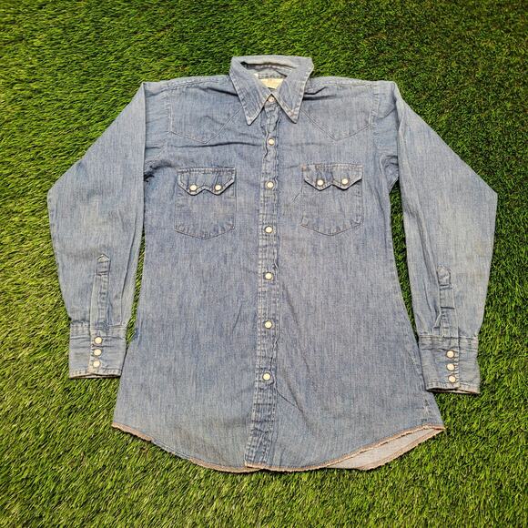 Vintage 70s DEE CEE Denim Western Pearl Snap Shirt USA Made Mens S Cowboy - Picture 1 of 13